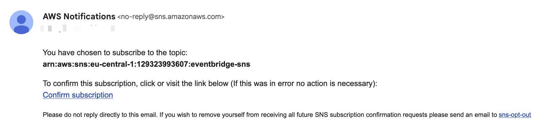 Confirmation email for AWS SNS topic