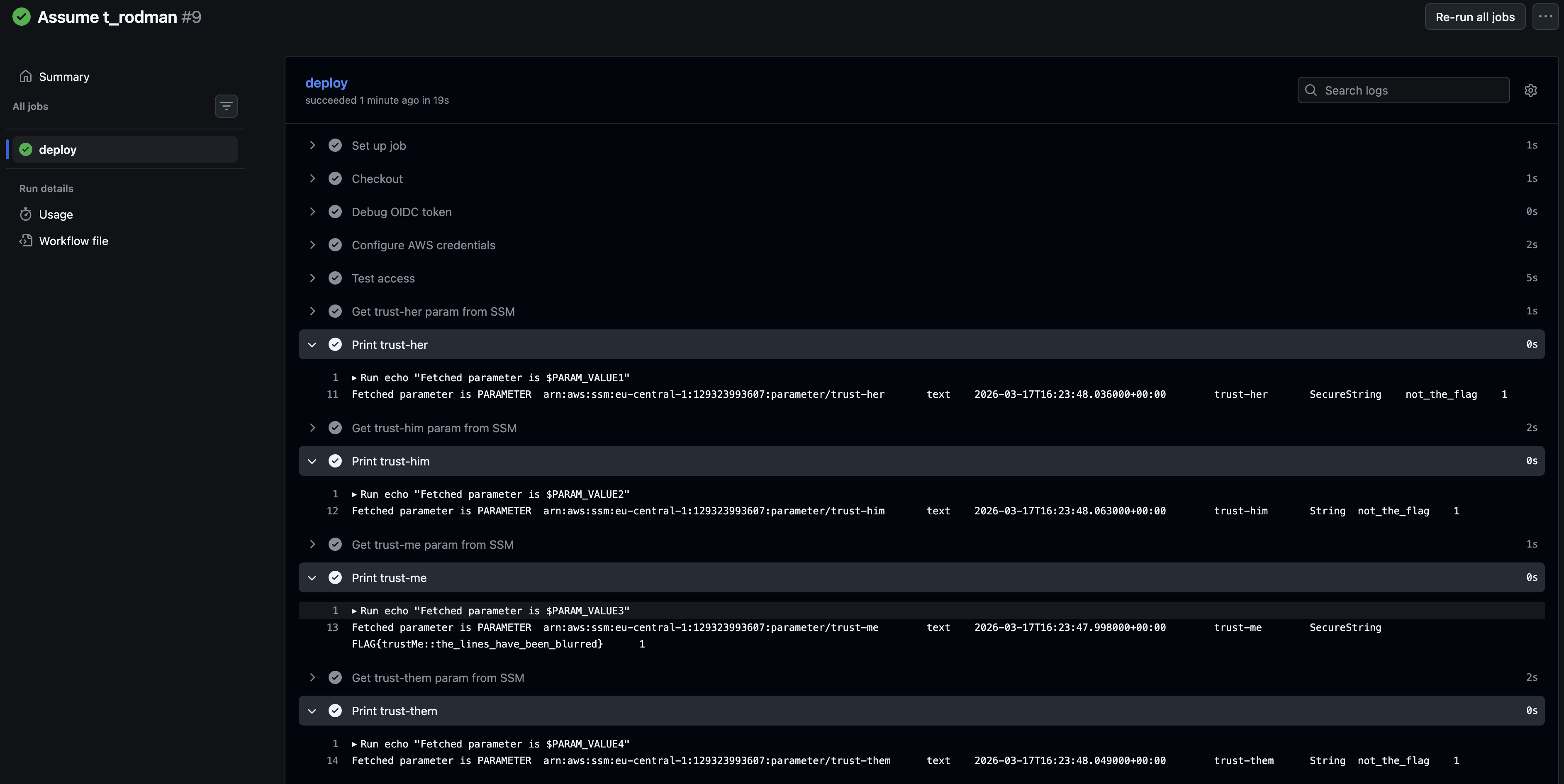 Reading the SSM parameters using a GitHub Action